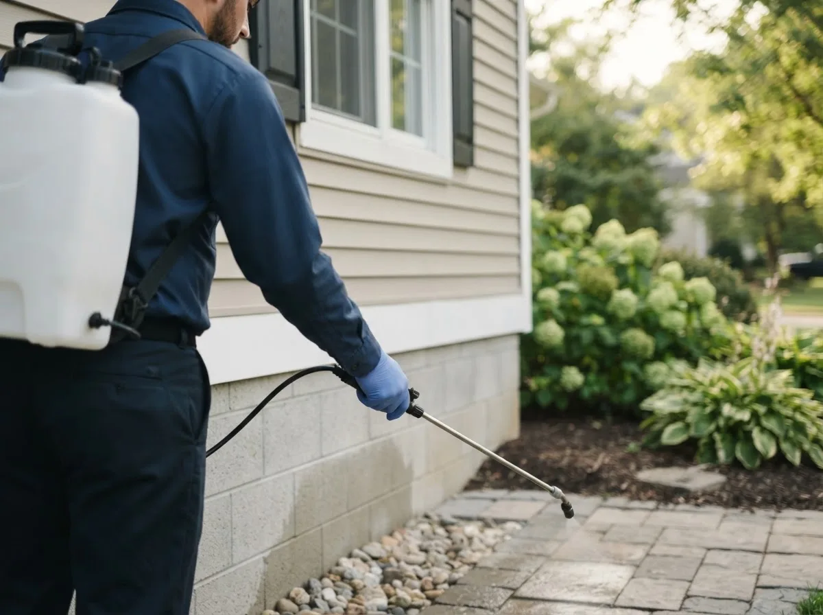 Pest control technician inspecting a home in Lowell, OR